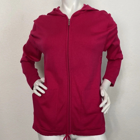 Chico's Platinum Pink Silk Cashmere Blend Long Sleeve Full Zip Hoodie Size 1=M - Picture 1 of 10